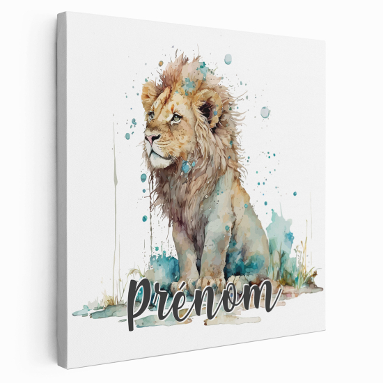 Tableau toile enfants personnalisée avec prénom - Lion coloré