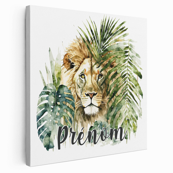 Tableau toile enfants personnalisée avec prénom - Lion tropicale