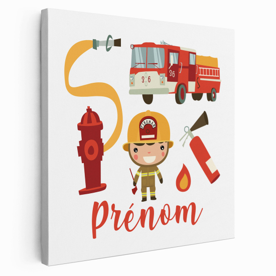 Tableau toile enfants personnalisée avec prénom - Pompiers