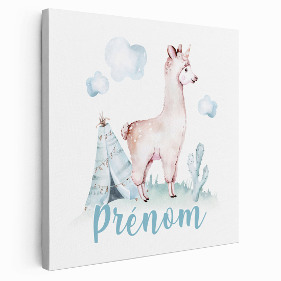 Tableau toile enfants personnalisée avec prénom - Tipi Lama