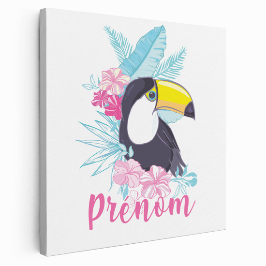 Tableau toile enfants personnalisée avec prénom - Toucan tropical