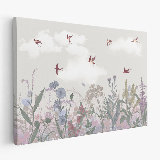 Tableau toile - Fleurs Oiseaux