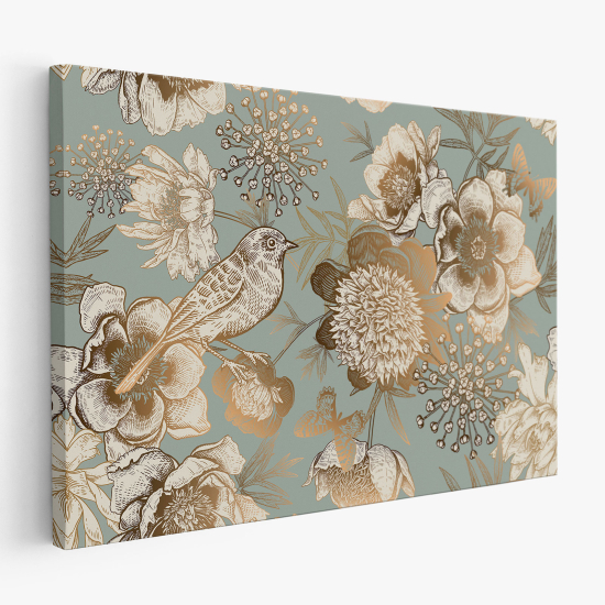 Tableau toile - Fleurs Oiseaux