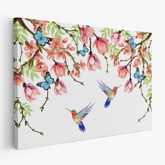 Tableau toile - Fleurs  Oiseaux