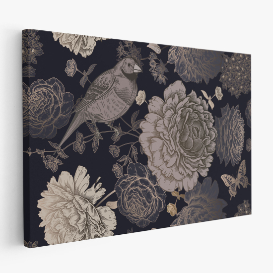 Tableau toile - Fleurs Oiseaux