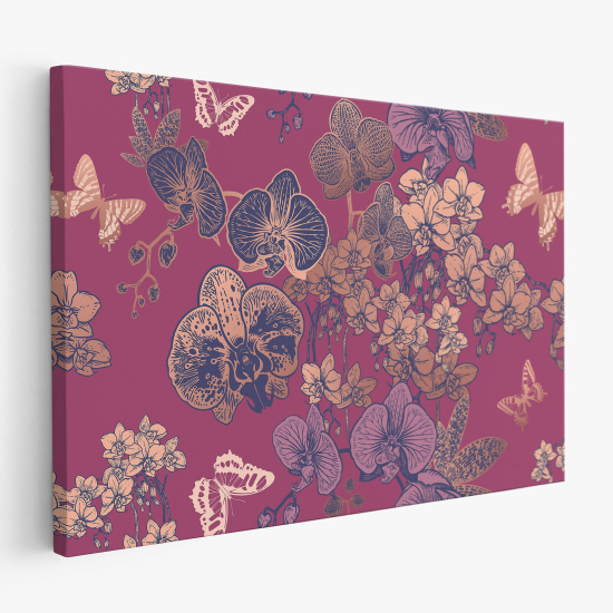 Tableau toile - Fleurs papillons