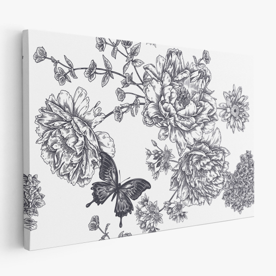 Tableau toile - Fleurs Papillons