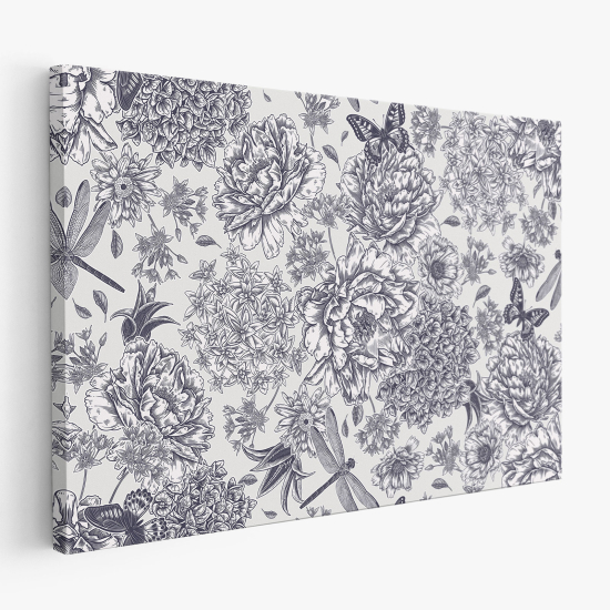 Tableau toile - Fleurs Papillons