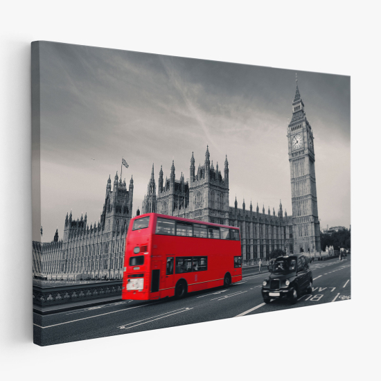 Tableau toile - Londres bus big ben