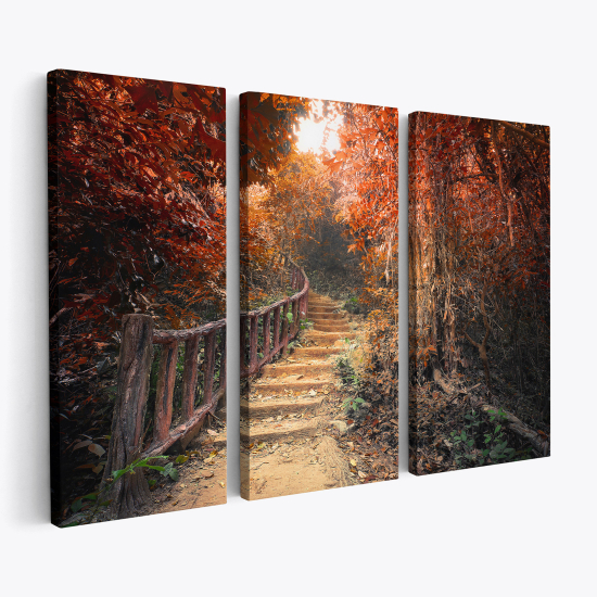 Tableau triptyque sur toile - Chemin en forêt