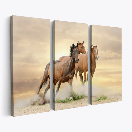 Tableau triptyque sur toile - Chevaux