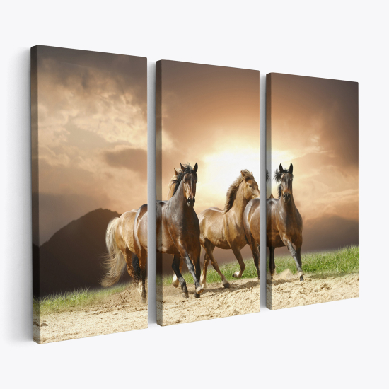 Tableau triptyque sur toile - Chevaux