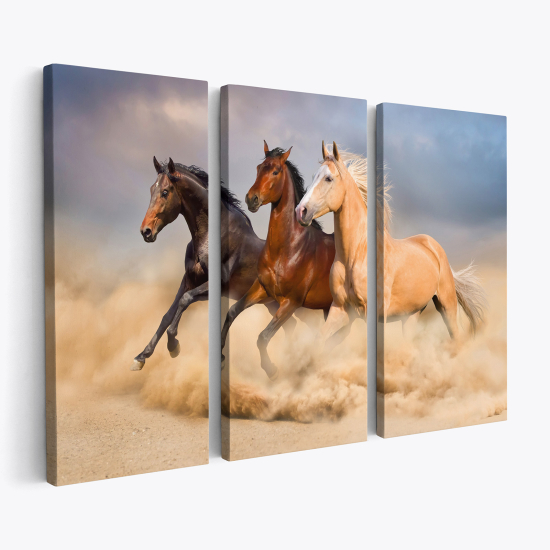 Tableau triptyque sur toile - Chevaux