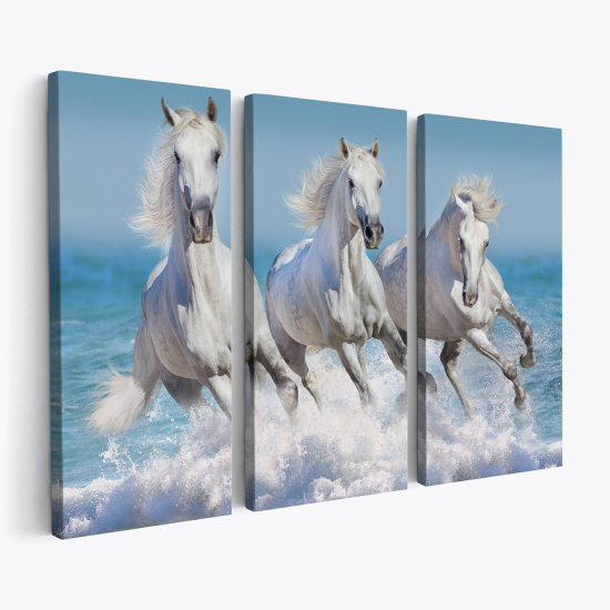 Tableau triptyque sur toile - Chevaux