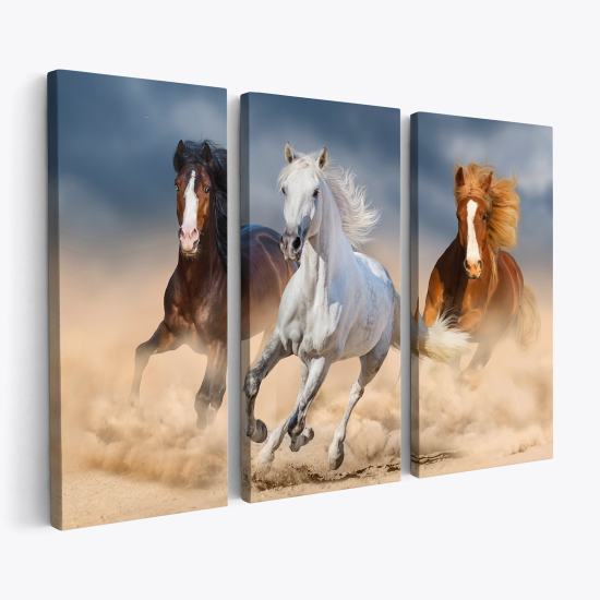 Tableau triptyque sur toile - Chevaux