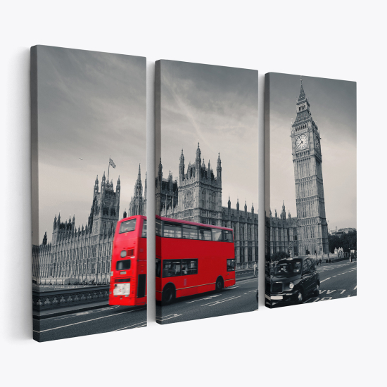 Tableau triptyque sur toile - Londres bus big ben