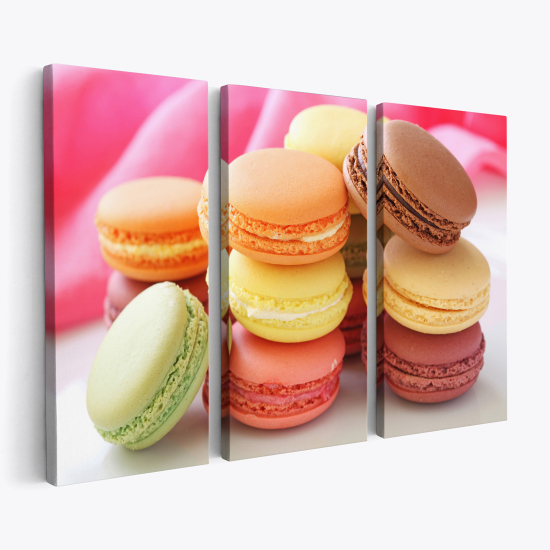 Tableau triptyque sur toile - Macarons