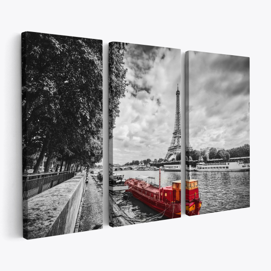 Tableau triptyque sur toile - Paris Tour Eiffel la seine