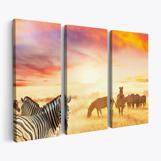 Tableau triptyque sur toile - Zèbres Savane