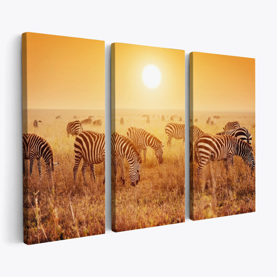 Tableau triptyque sur toile - Zèbres Savane