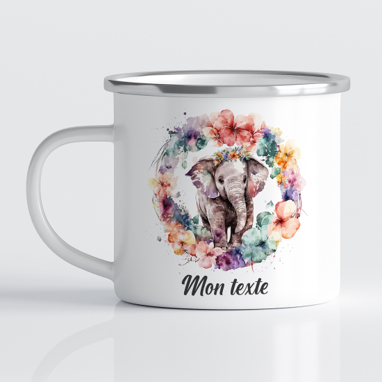 Tasse - Mug Émaillé Enfants - Éléphant Floral