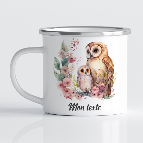 Tasse - Mug Émaillé Enfants - Hibou Floral