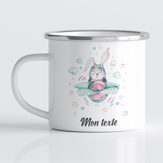 Tasse - Mug Émaillé Enfants - Lapin avion