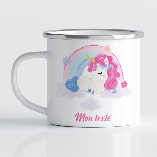 Tasse - Mug Émaillé Enfants - Licorne arc-en-ciel