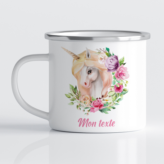 Tasse - Mug Émaillé Enfants - Licorne fleur