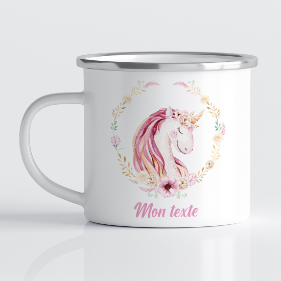 Tasse - Mug Émaillé Enfants - Licorne Floral