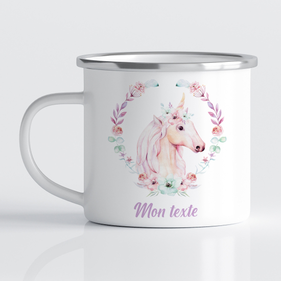 Tasse - Mug Émaillé Enfants - Licorne Floral