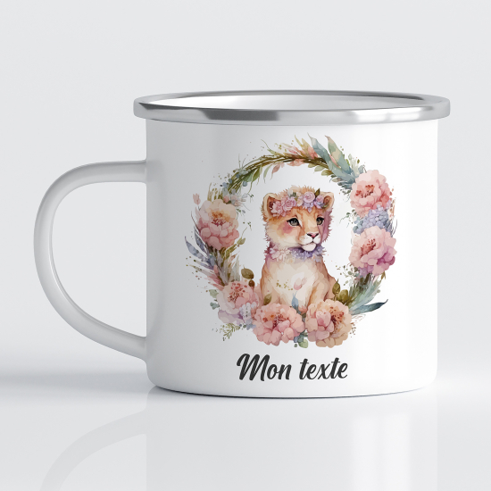 Tasse - Mug Émaillé Enfants - Lion Floral