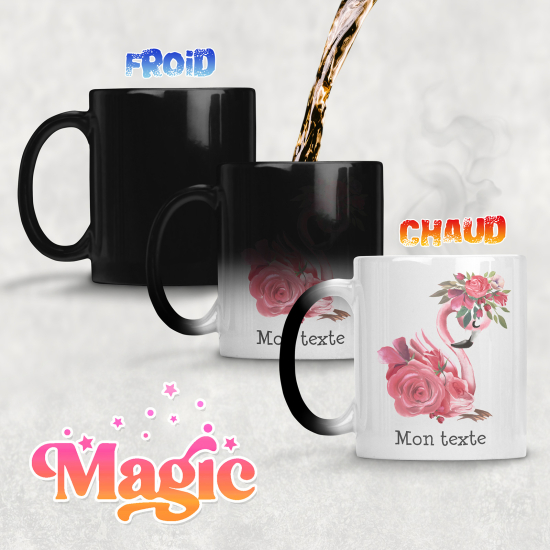 Tasse - Mug Magique - Flamant rose fleurs 