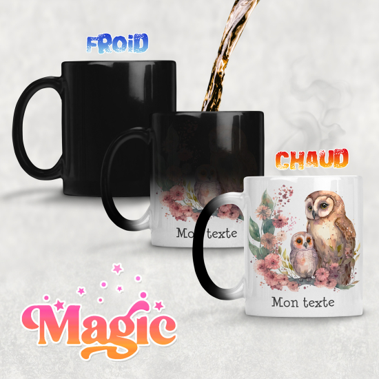 Tasse - Mug Magique - Hiboux fleurs