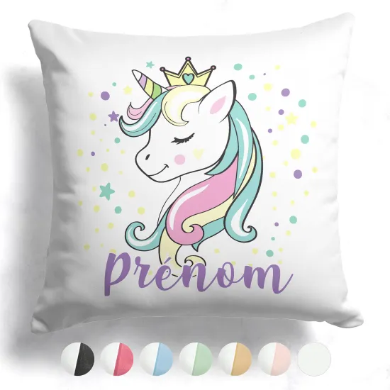 Coussin bicolore personnalisé - Princesse licorne