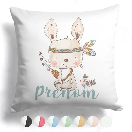 Coussin bicolore personnalisé - Lapin indien