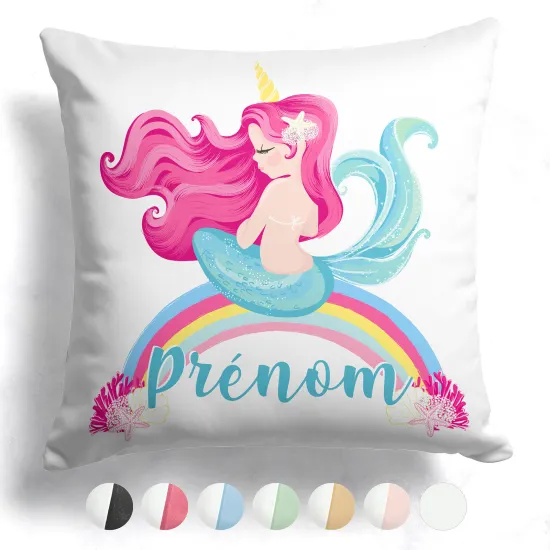 Coussin bicolore personnalisé - Sirène arc-en-ciel