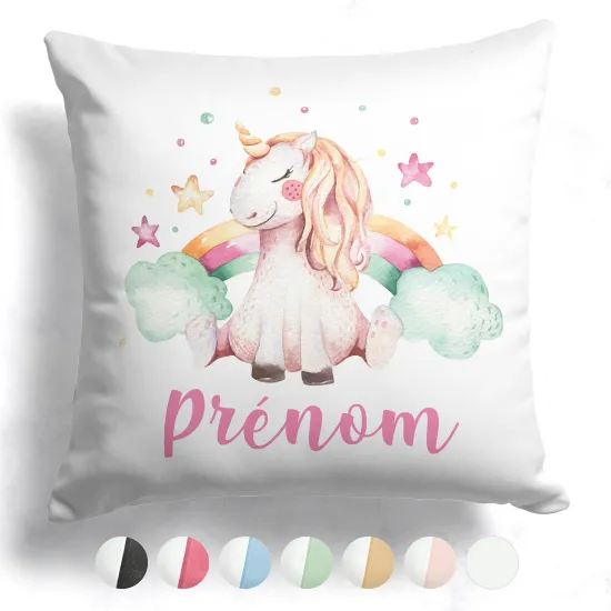 Coussin bicolore personnalisé - Licorne arc-en-ciel