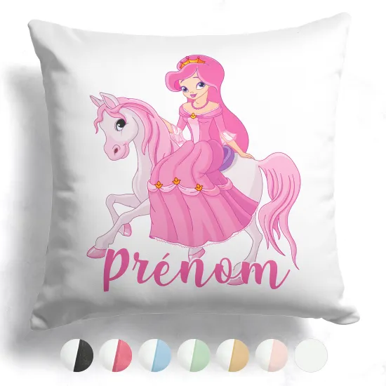 Coussin bicolore personnalisé - Princesse à cheval