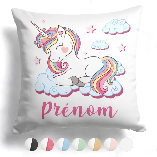 Coussin bicolore personnalisé - Licorne nuages