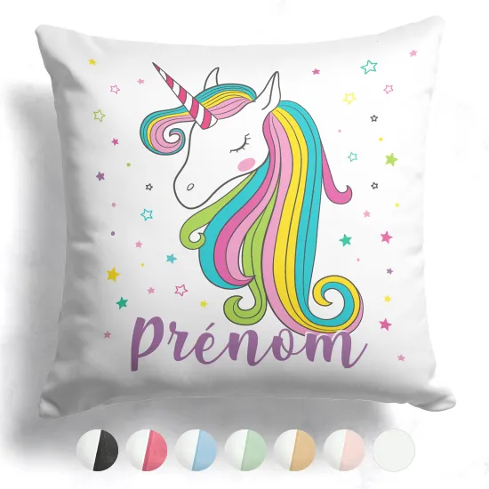 Coussin bicolore personnalisé - Jolie licorne étoiles