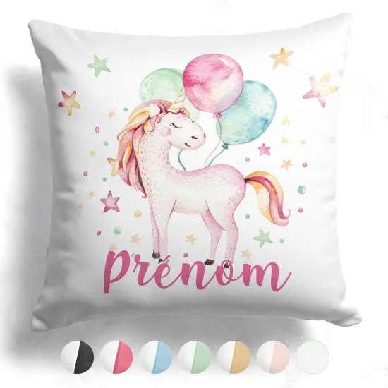 Coussin bicolore personnalisé - Licorne ballons