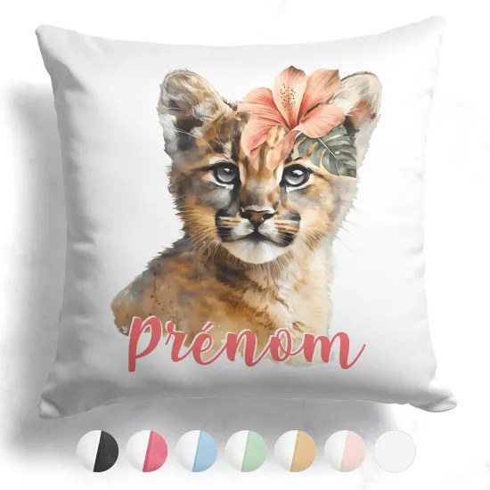 Coussin bicolore personnalisé - Chat fleur