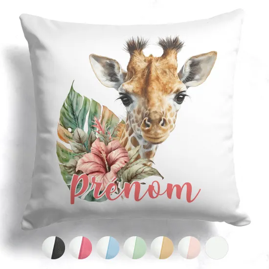 Coussin bicolore personnalisé - Girafe fleur