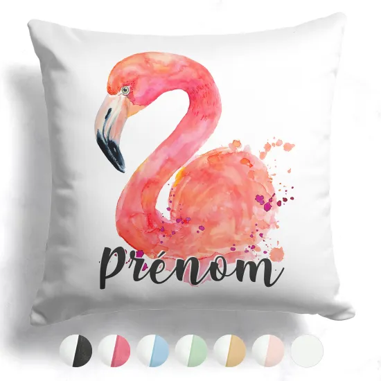 Coussin bicolore personnalisé - Flamant rose