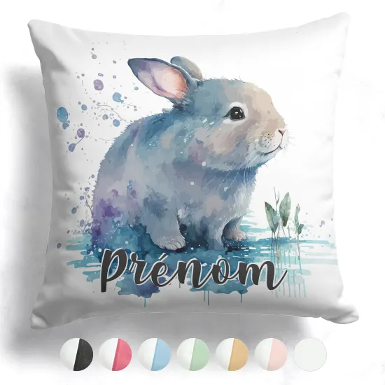 Coussin bicolore personnalisé - Lapin dans l'eau