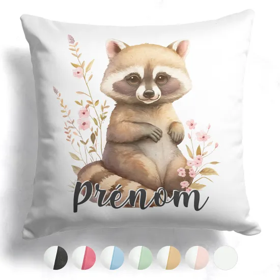 Coussin bicolore personnalisé - Raton laveur