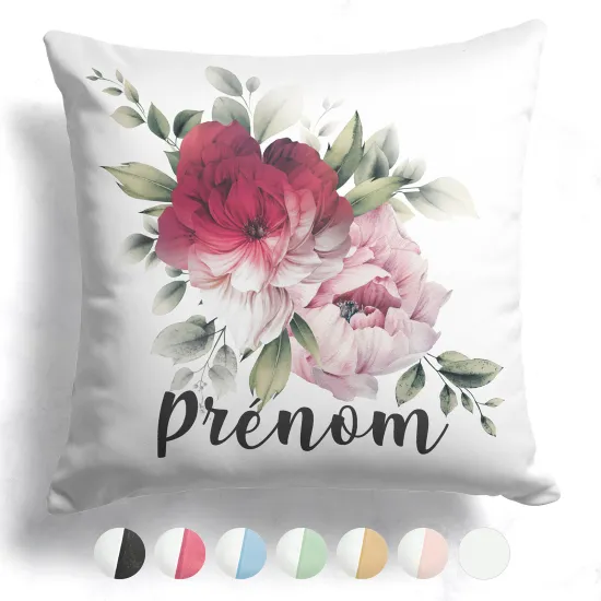 Coussin bicolore personnalisé - Fleurs