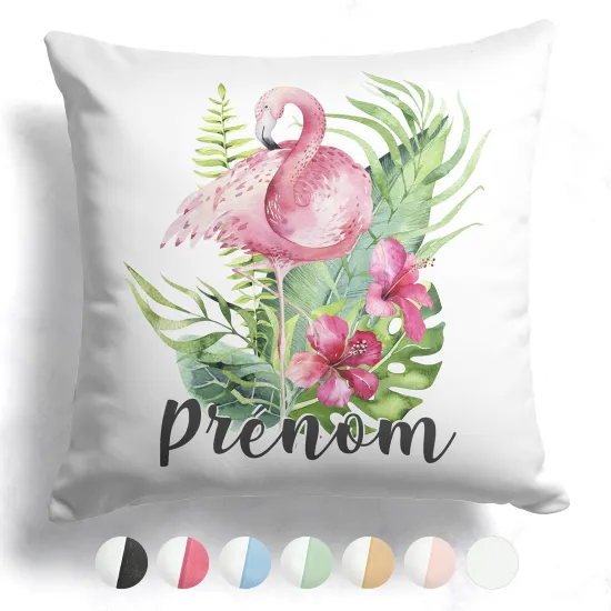 Coussin bicolore personnalisé - Flamant rose tropical