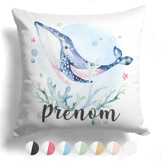 Coussin bicolore personnalisé - Baleine océan